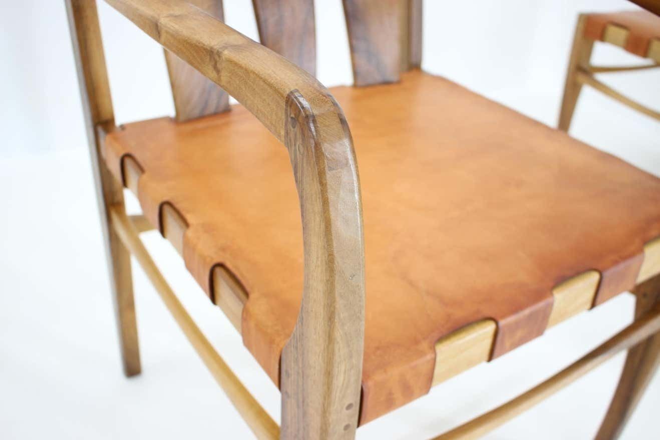 4763.0 2001 One Of A Kind Custom Made Set Of Walnut And Leather Dining Chairs, Set Of 6 photo
