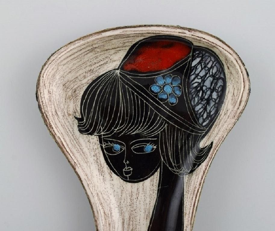 Fidia, Italy, Dish In Leather Covered Ceramics With Hand Painted Female Portrait photo furniture