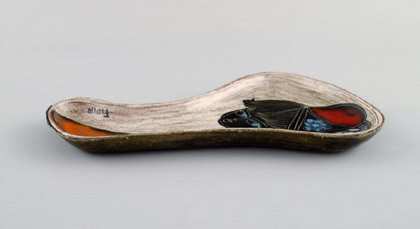 Fidia, Italy, Dish In Leather Covered Ceramics With Hand Painted Female Portrait photo Art