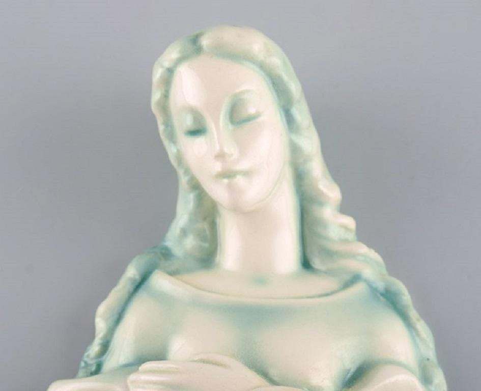 Goldscheider, Austria, Art Deco Wall Figure In Glazed Ceramics, Madonna photo Art