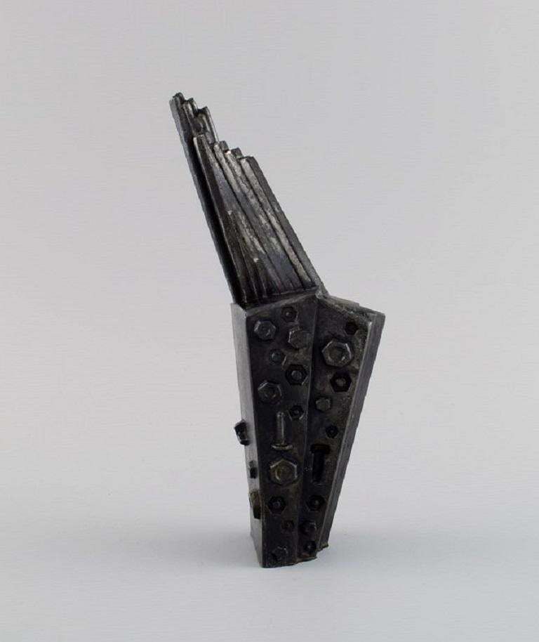Unknown French Artist Brutalistic Unique Sculpture In Dark Steel Late 20th C photo 421.0