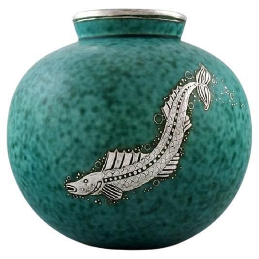 Wilhelm Kåge, Gustavsberg, Round Hand Crafted Art Deco Vase In Ceramics photo vinterior