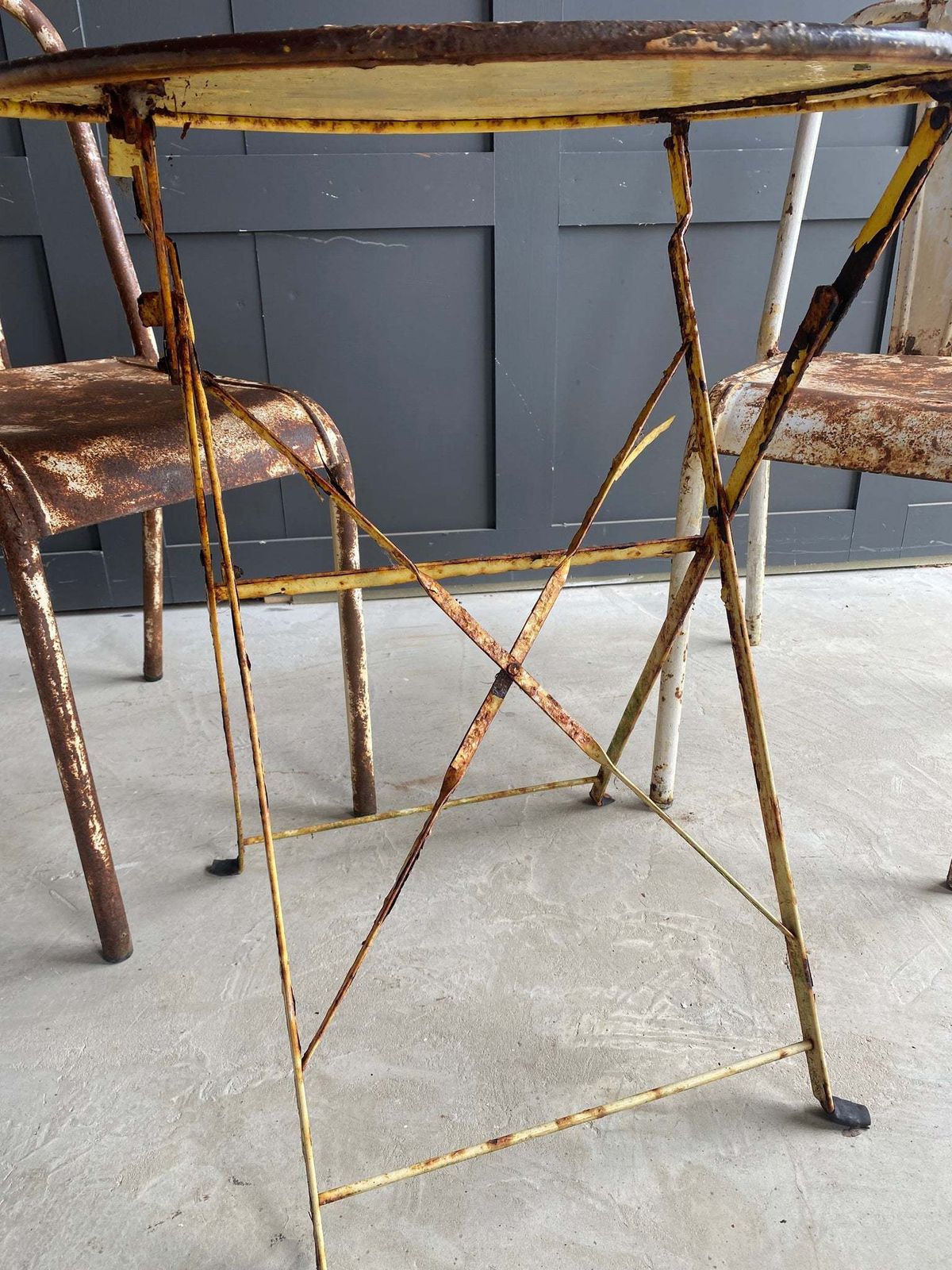 French Table And 2 Tolix Metal Chairs photo for sale
