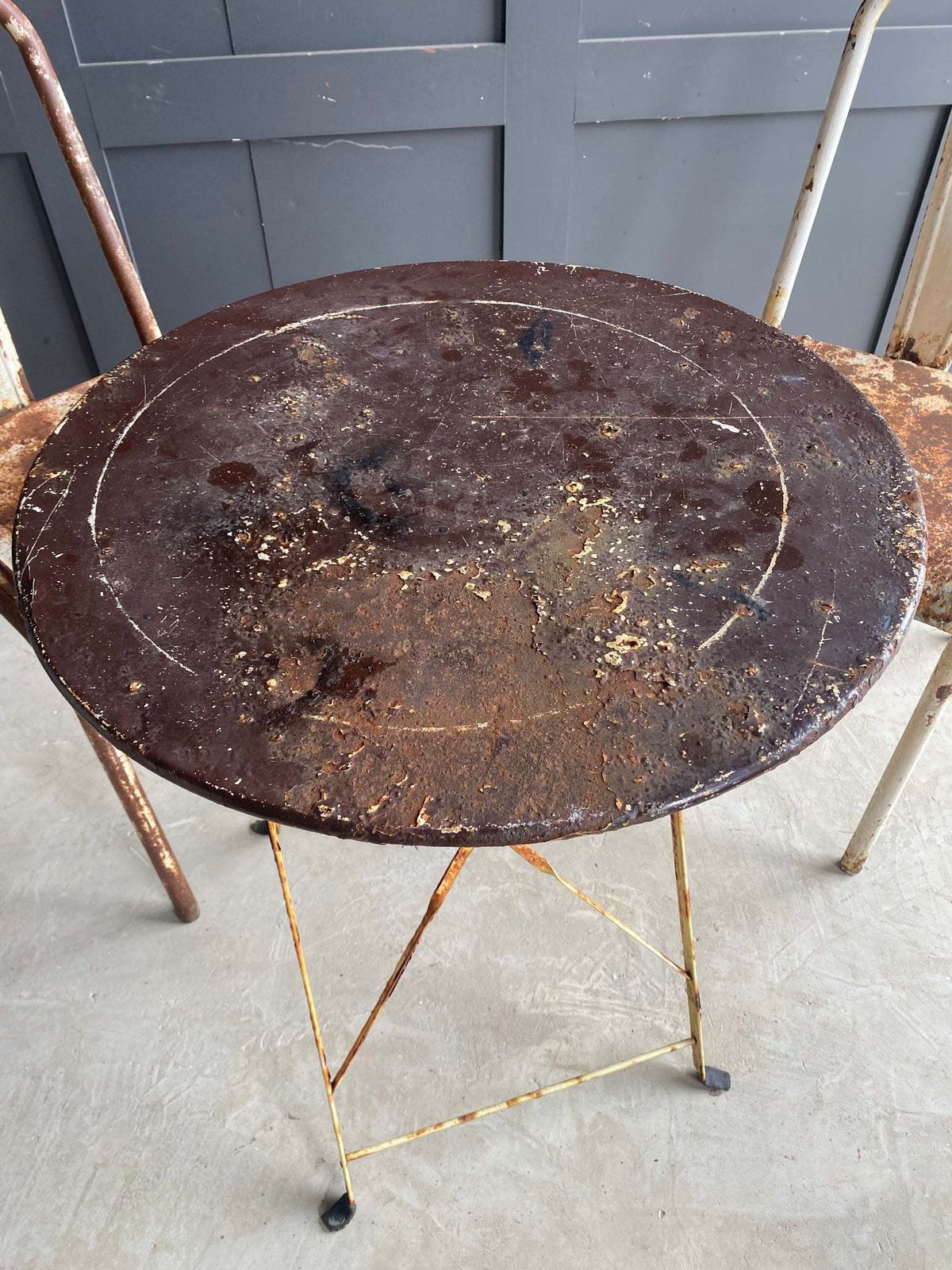 photo furniture French Table And 2 Tolix Metal Chairs