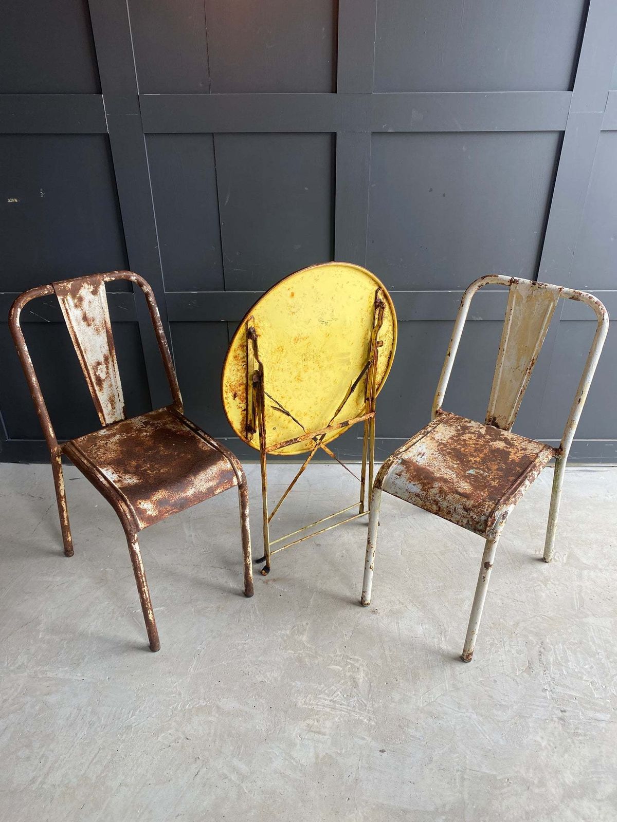 photo for sale French Table And 2 Tolix Metal Chairs