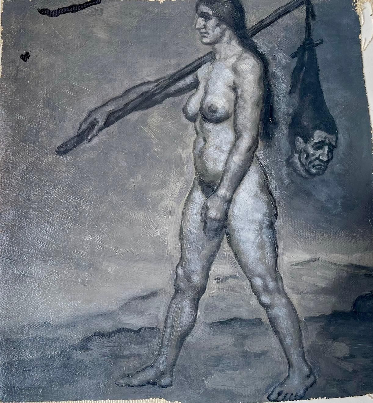 Kofron Fragment Hexentanz W. Decapitated Mans Head Oil On Canvas, Germany C 1940 photo furniture