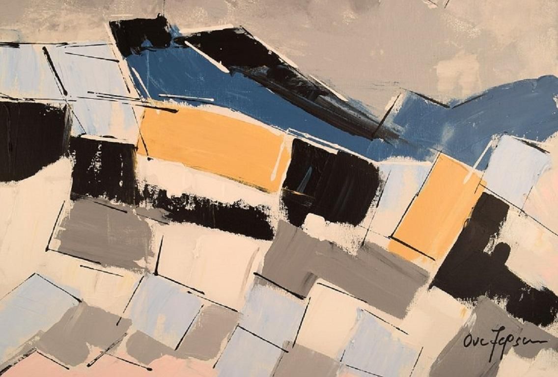 Ove Jepsen (B. 1934) Listed Danish Artist Acrylic/Canvas Abstract Landscape photo 762.0