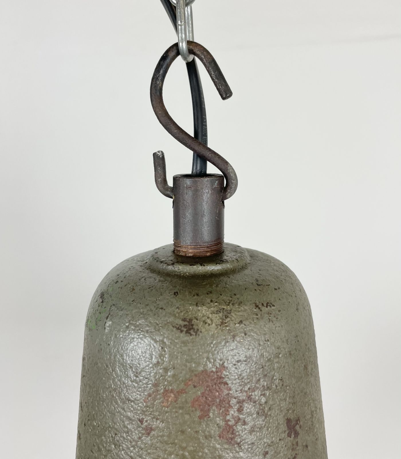 Industrial Petrol Enamel Factory Lamp With Cast Iron Top, 1960s photo Lighting