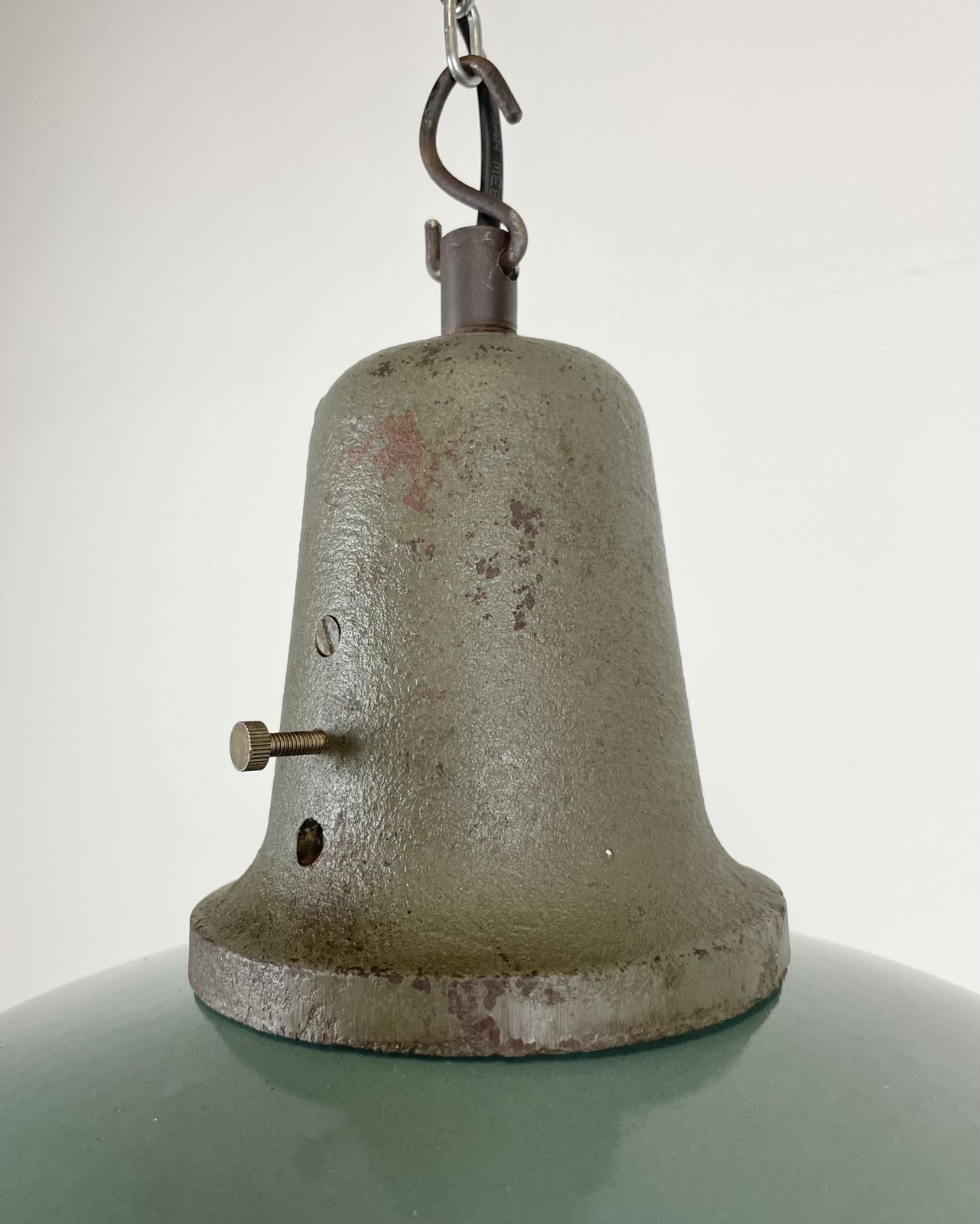 Industrial Petrol Enamel Factory Lamp With Cast Iron Top, 1960s photo 219.0