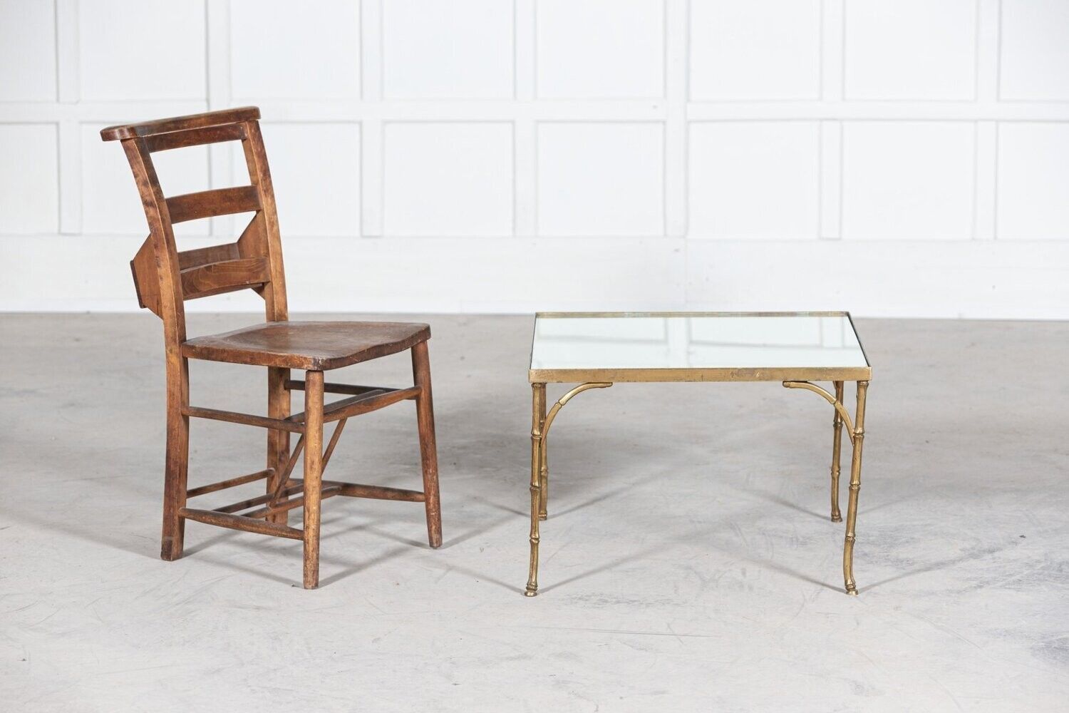 French Mid Century Gilt Bronze Faux Bamboo Mirror Top Side Table photo 1553.0