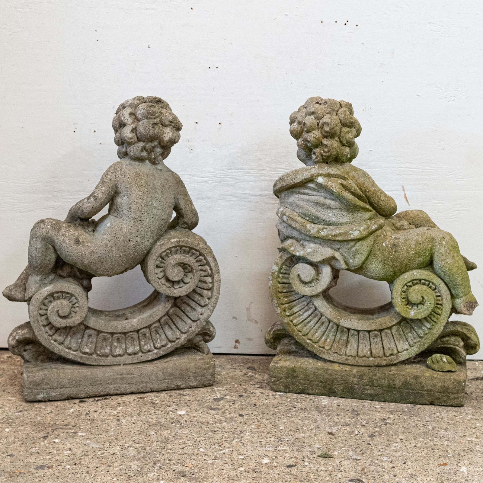 1800.0 Reclaimed Pair Of Carved Cherub Statues | Garden Putti photo