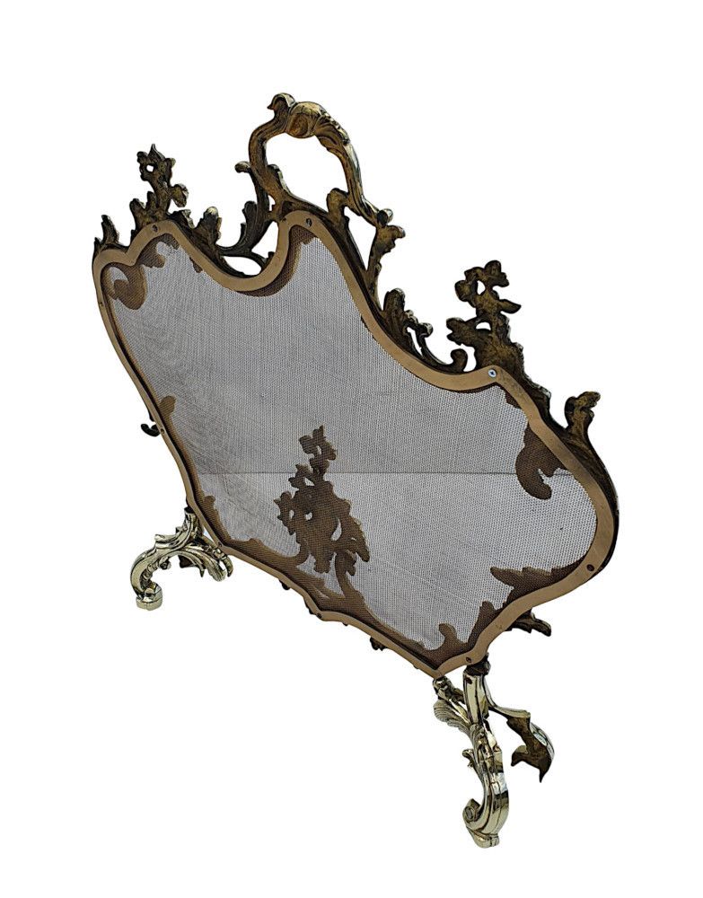 An Elegant 19th Century Brass Fire Screen In The Rococo Manner photo for sale