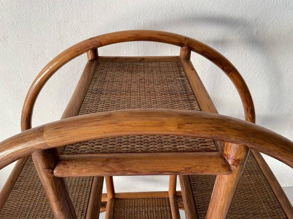 Mid Century Modern Italian Circle Design Bamboo Flower Stand With 4 Flowerpot Space, 1960s, Italy photo vintage