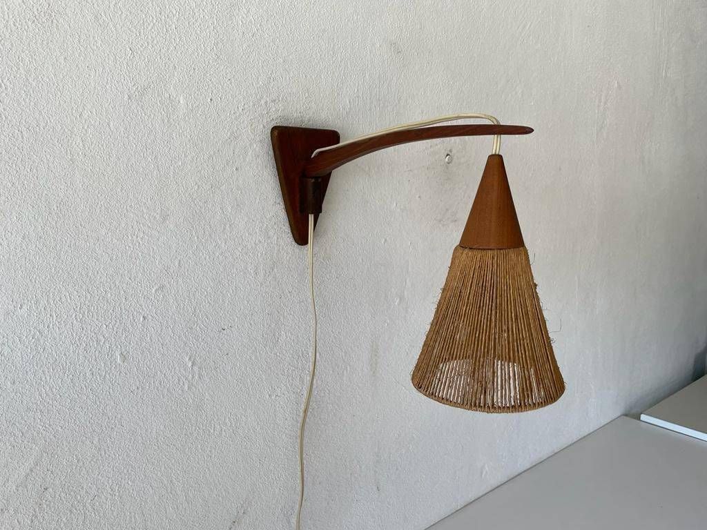 Rare Teak And Natural Ropes Sconce By Ib Fabiansen For Fog & Mørup, 1960s, Denmark