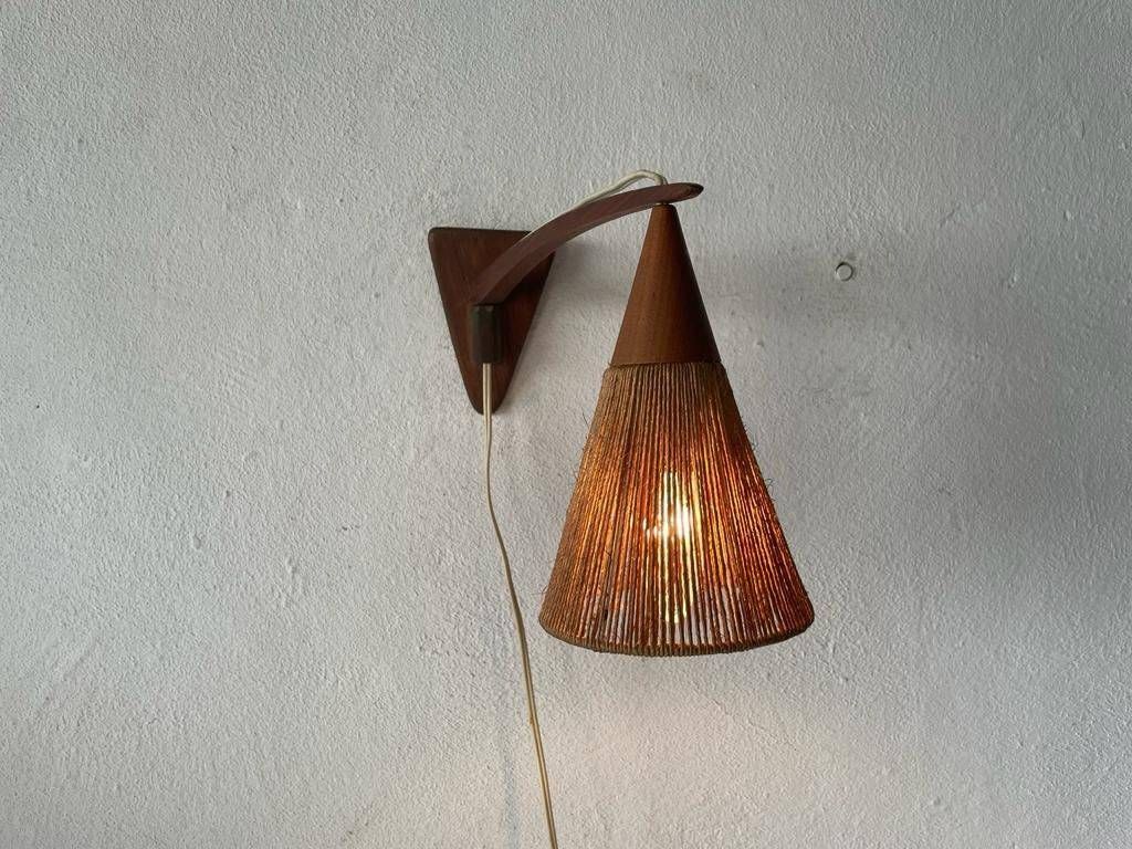 Rare Teak And Natural Ropes Sconce By Ib Fabiansen For Fog & Mørup, 1960s, Denmark photo for sale