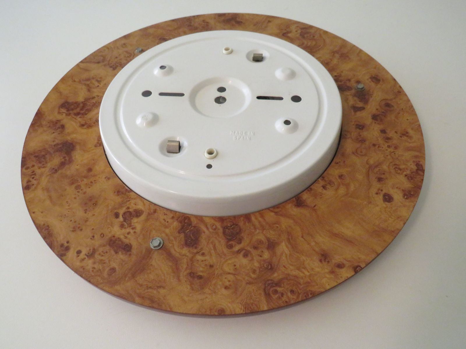 Vintage Ceiling Lamp, Glass And Faux Burlwood, Spain 1970 photo for sale