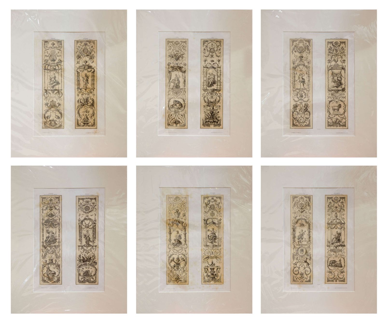 Set Of 6 Lithographs Of The 12 Months