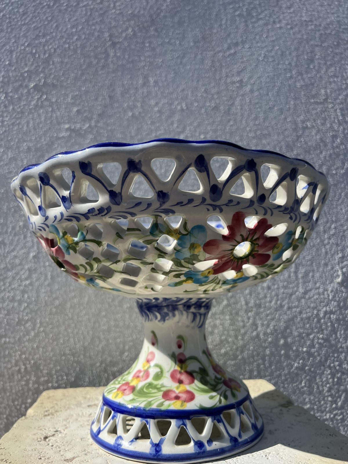 Hand Painted Portuguese Pedestal Fruit Bowl photo for sale