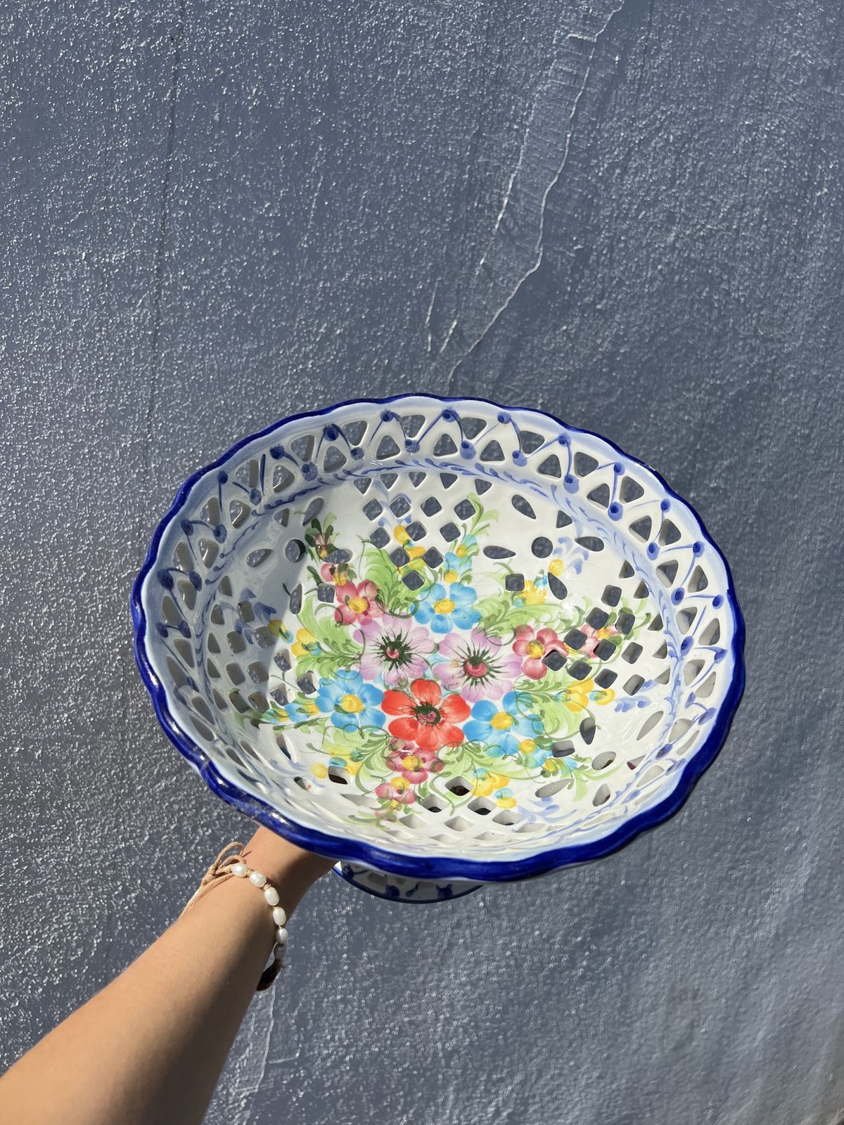 Hand Painted Portuguese Pedestal Fruit Bowl photo Home Decor