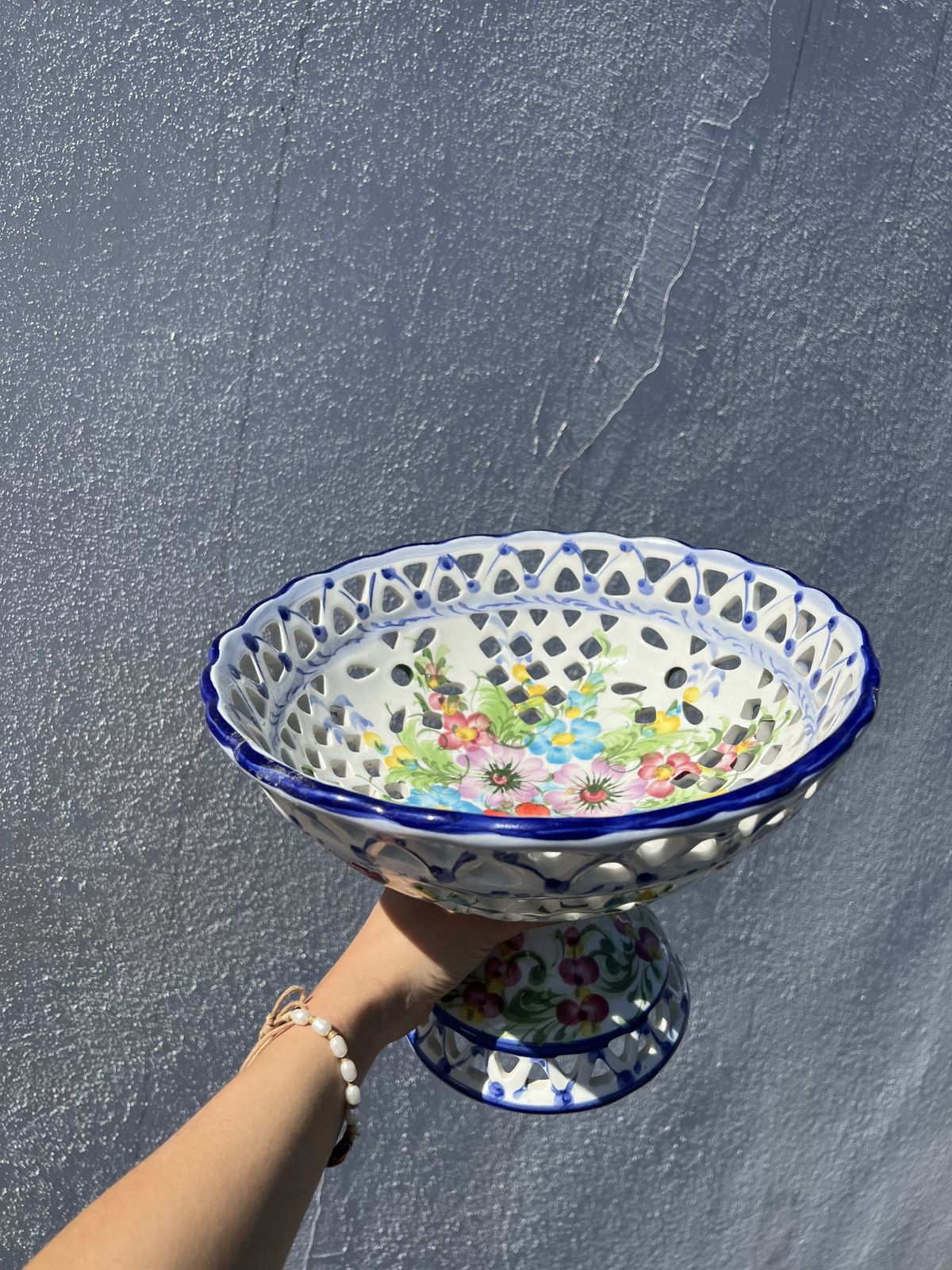 Hand Painted Portuguese Pedestal Fruit Bowl photo vinterior