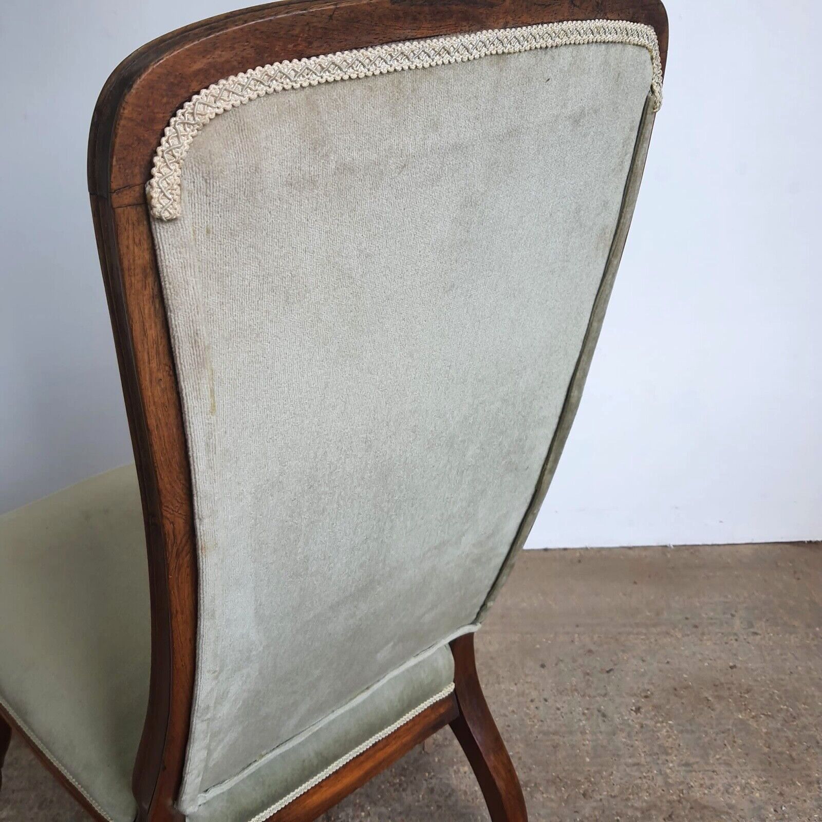 photo for sale Antique Edwardian Open High Back Upholstered Nursing Chair Cabriole Legs Castors
