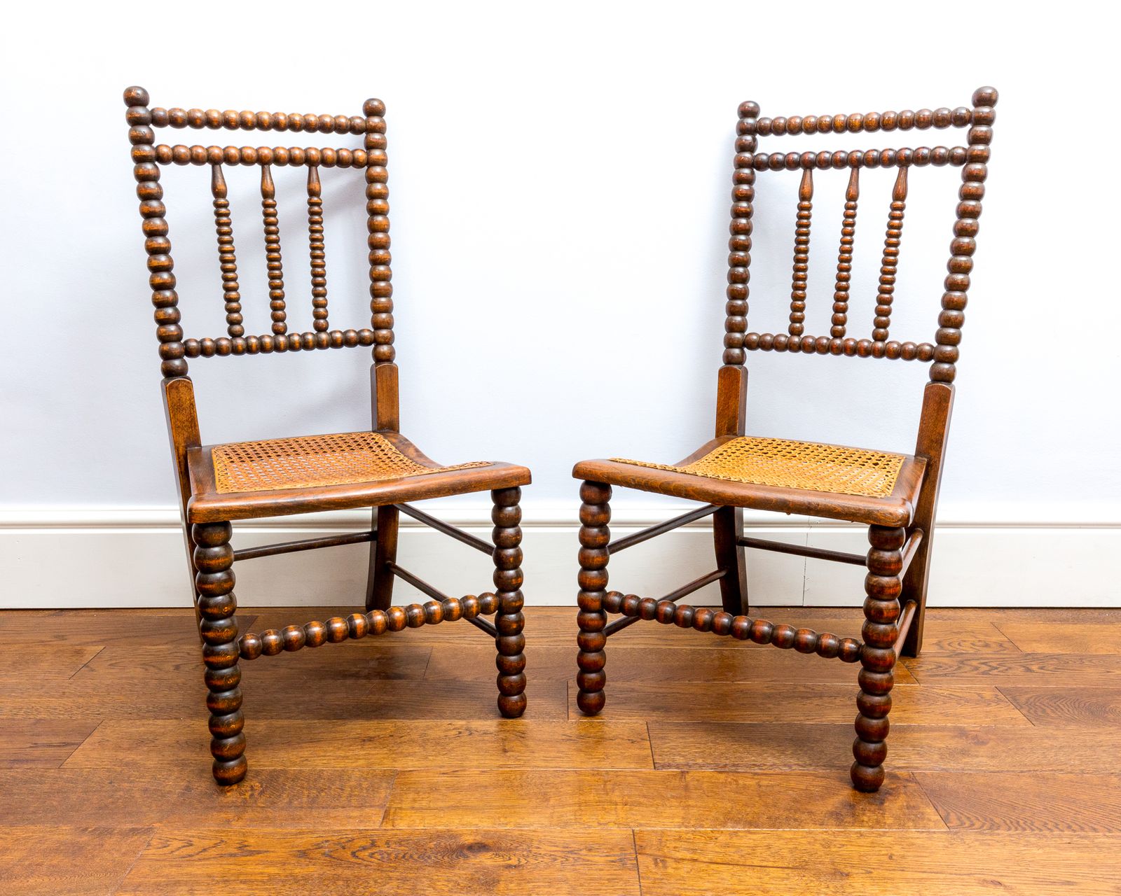 Furniture Rare Pair Of Victorian Initialed 1800s Bobbin Turned Chairs By Bowen And Mallon photo