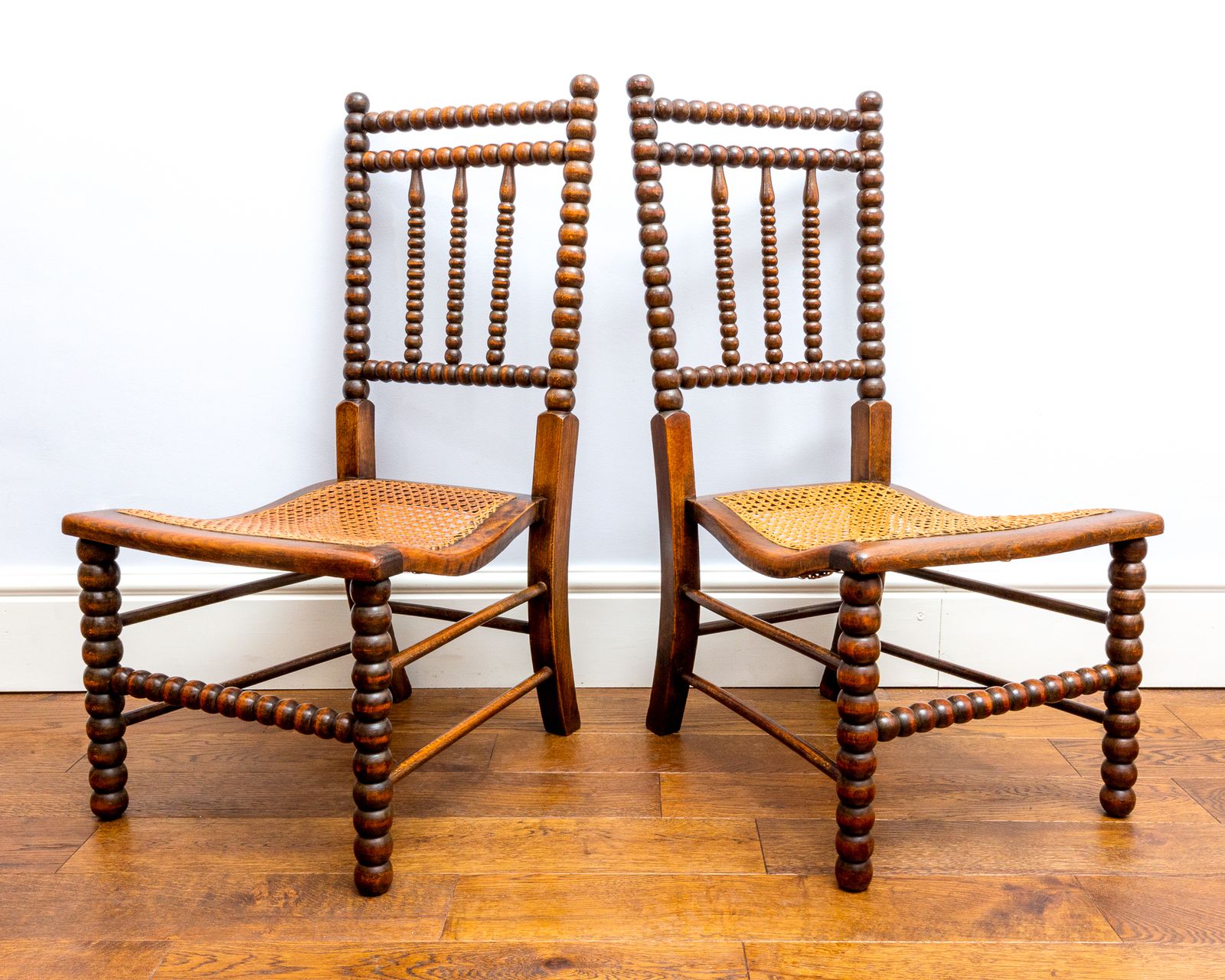 Rare Pair Of Victorian Initialed 1800s Bobbin Turned Chairs By Bowen And Mallon