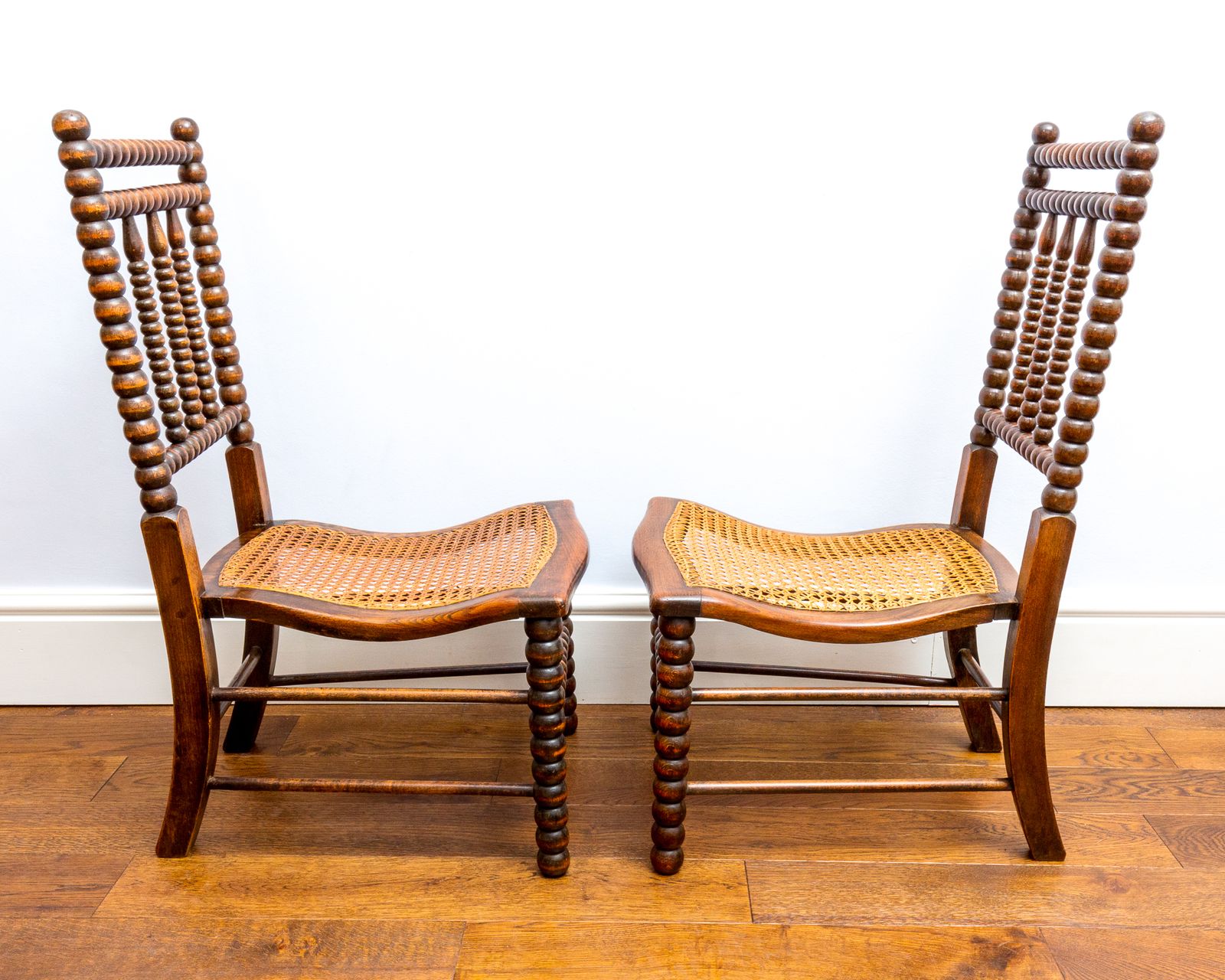 photo for sale Rare Pair Of Victorian Initialed 1800s Bobbin Turned Chairs By Bowen And Mallon