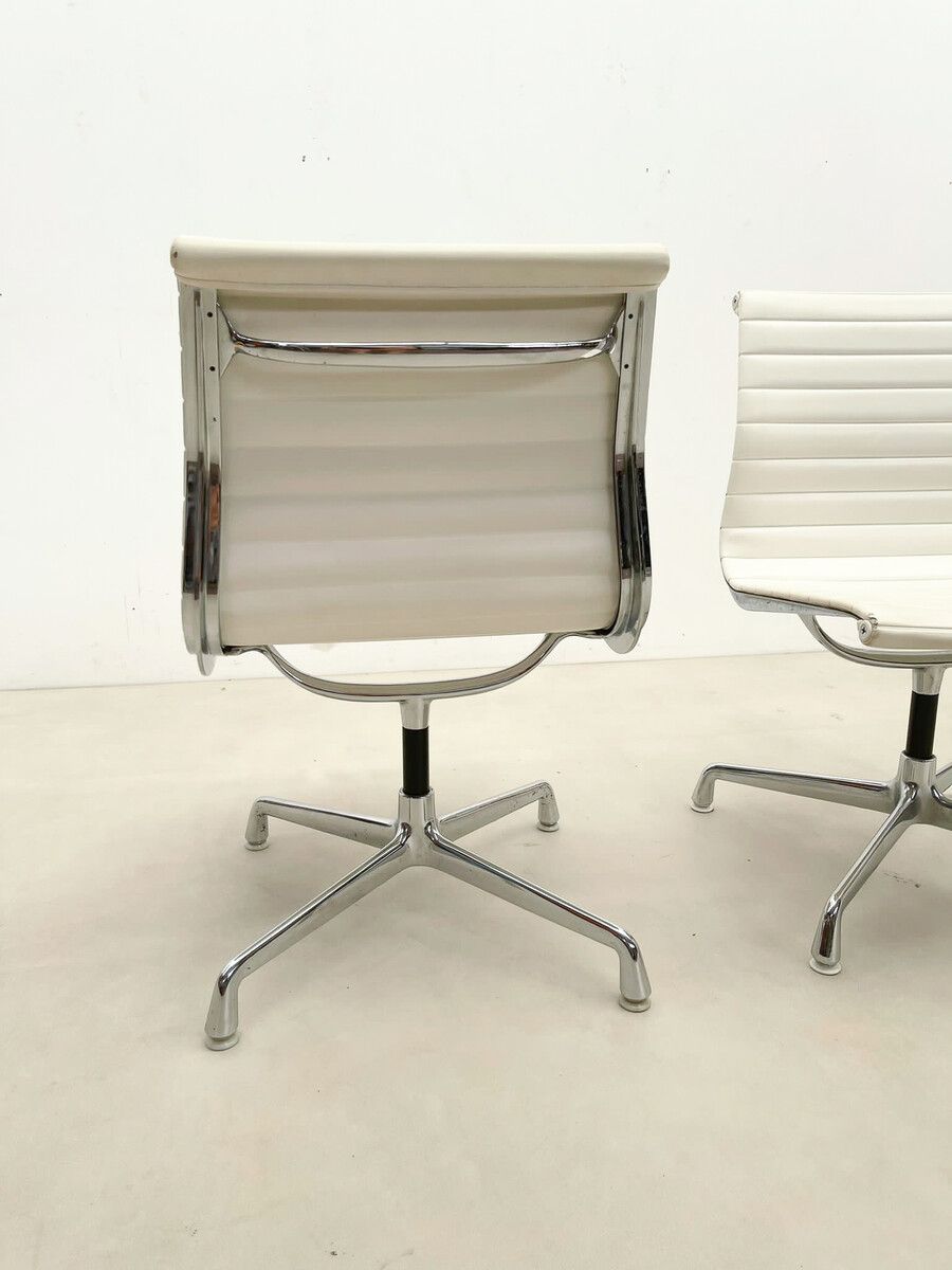 Pair Of White Vegan Leather Desk Chairs By Charles Eames For Herman Miller photo Furniture