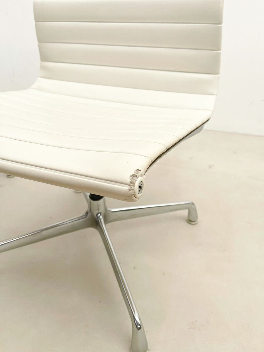 Pair Of White Vegan Leather Desk Chairs By Charles Eames For Herman Miller photo buy