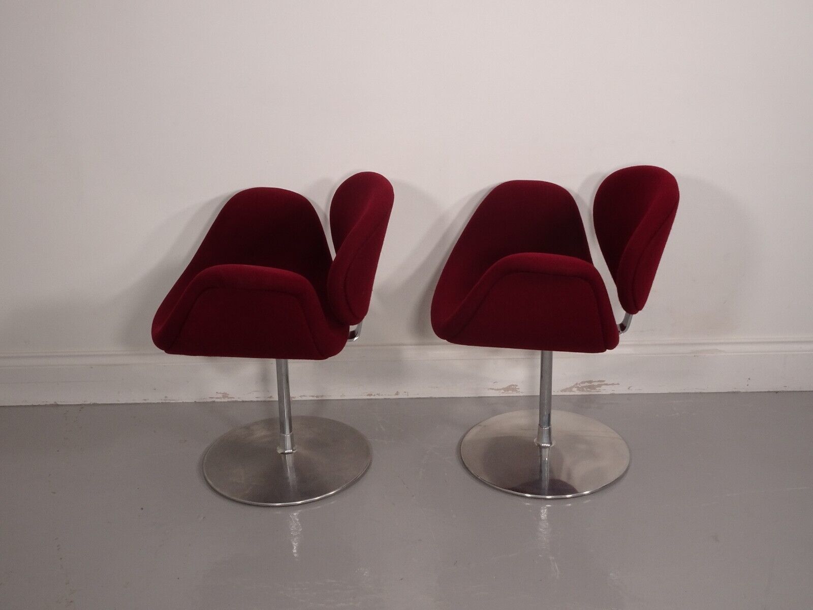 Beautiful Pair Of Artifort Tulip Chairs In Burgundy Fabric photo Furniture