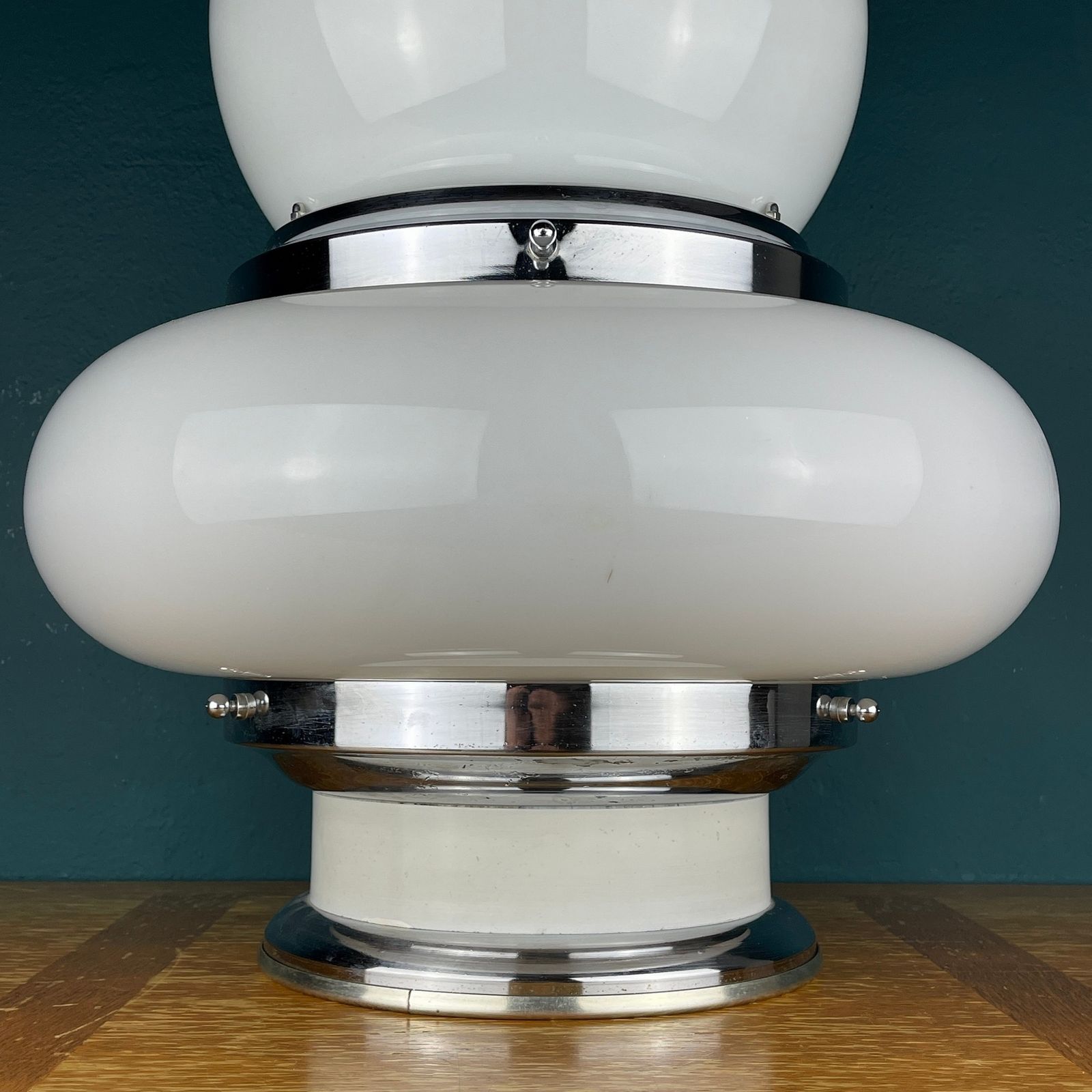 Lighting Large White Opaline Glass Table Lamp Ufo Italy 1970s photo