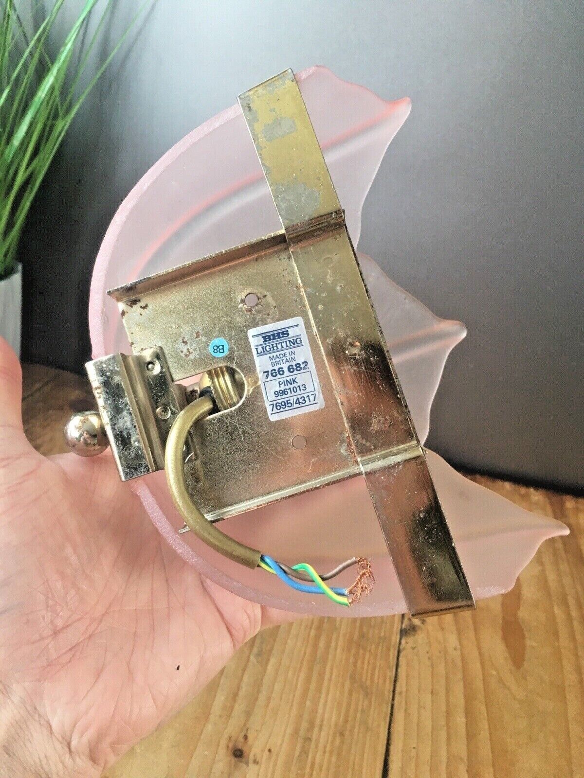 Vintage 1970's Bhs Pink Frosted Lotus Flower Art Deco Style Glass Wall Up Light photo vinterior