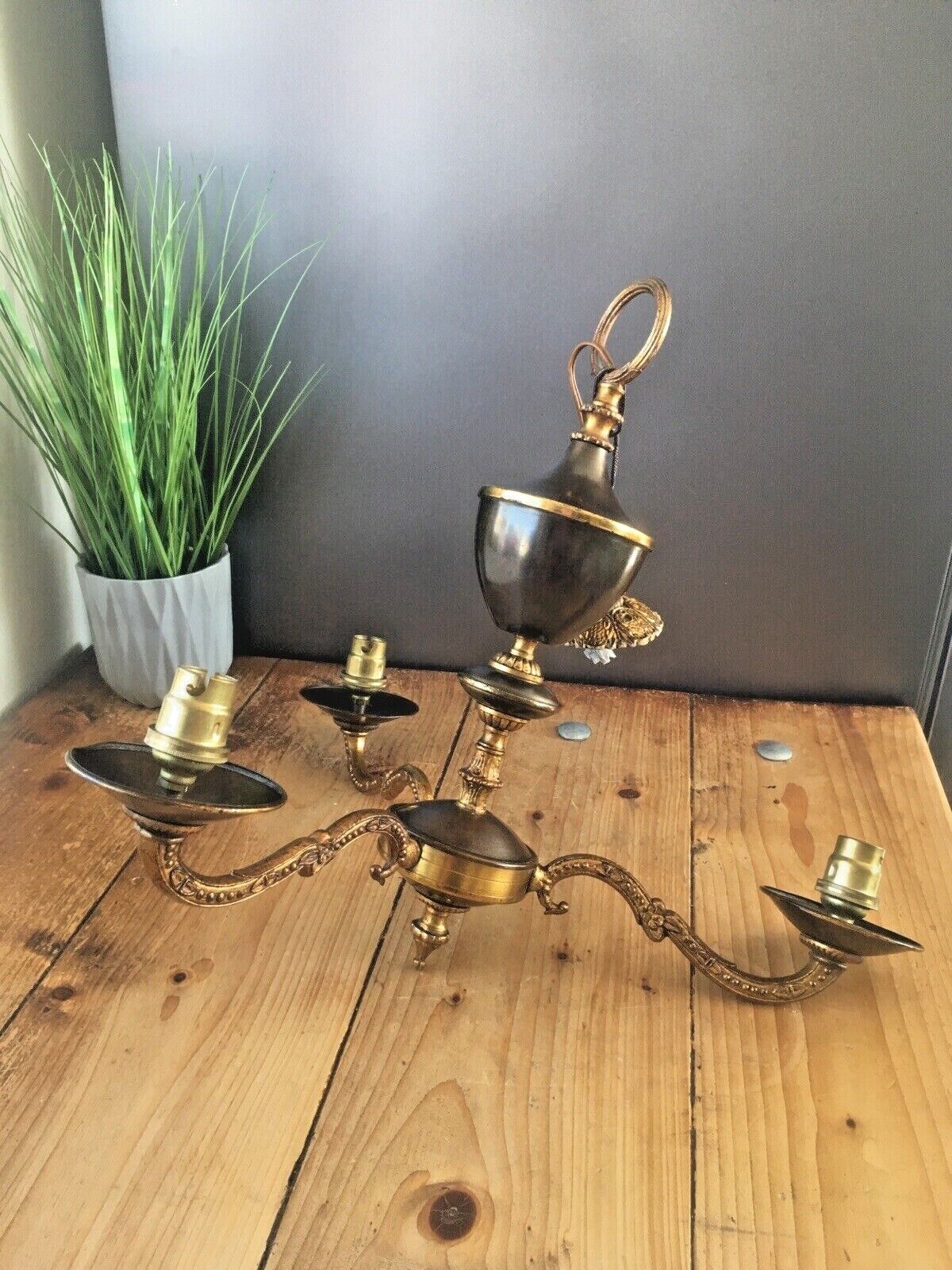 1950's French Regency Gilt Metal Toleware 3 Arm Chandelier Sconce Ceiling Light photo for sale