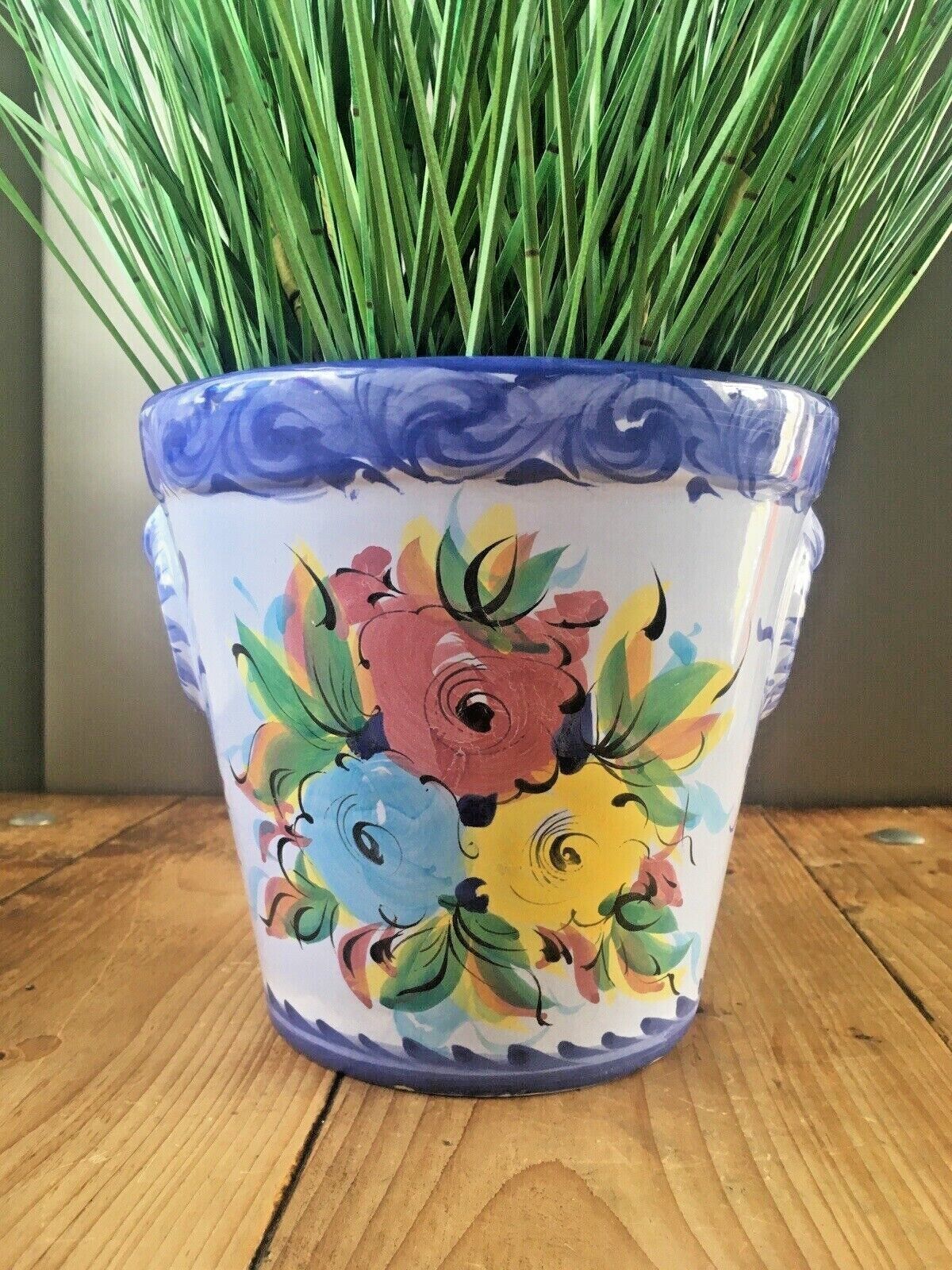 Vintage 60s Vestal Alcobaca Portugal Floral Pottery Planter Plant Pot 70's Retro