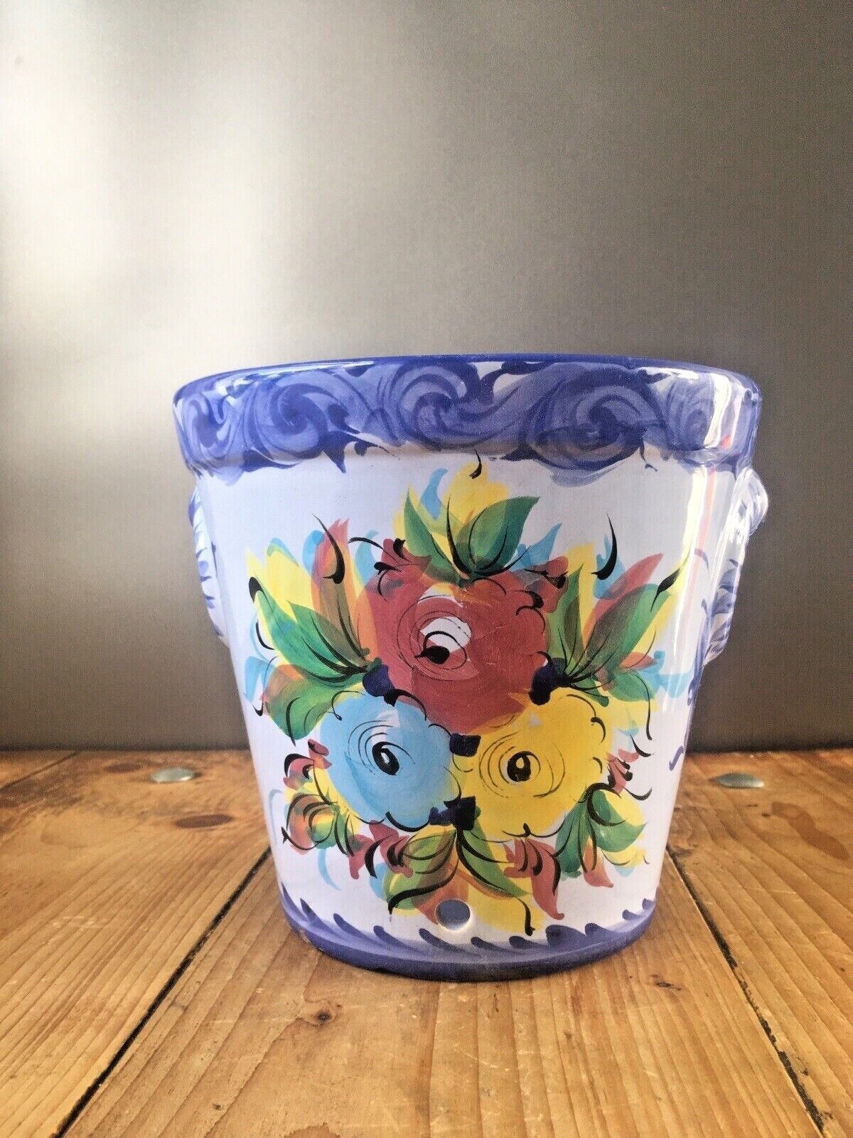 Vintage 60s Vestal Alcobaca Portugal Floral Pottery Planter Plant Pot 70's Retro photo buy
