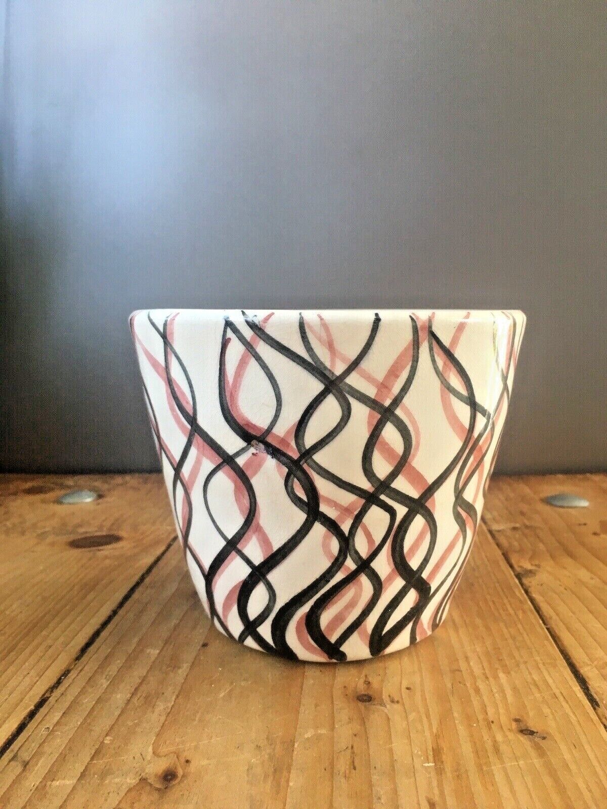 Mid Century 50's 60's Squiggly Striped Pottery Planter Plant Pot Vintage Retro photo 65.0