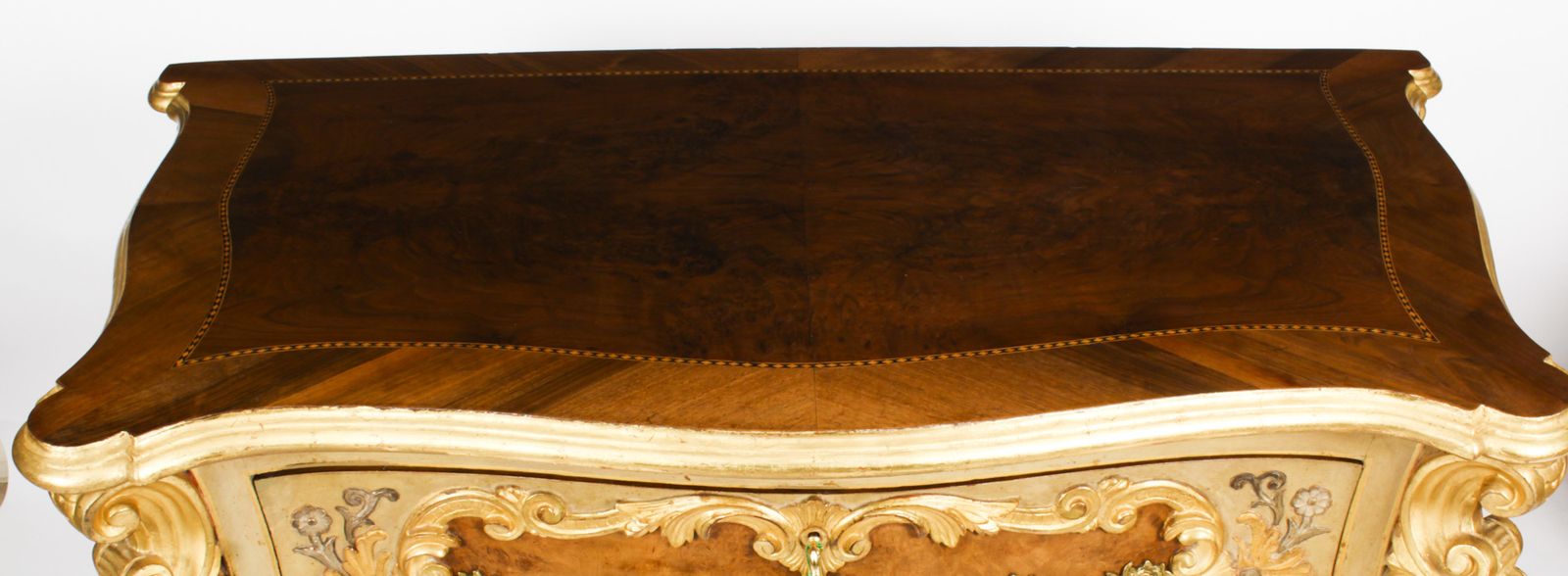 photo for sale Antique Pair Venetian Walnut And Giltwood Commodes 19th C