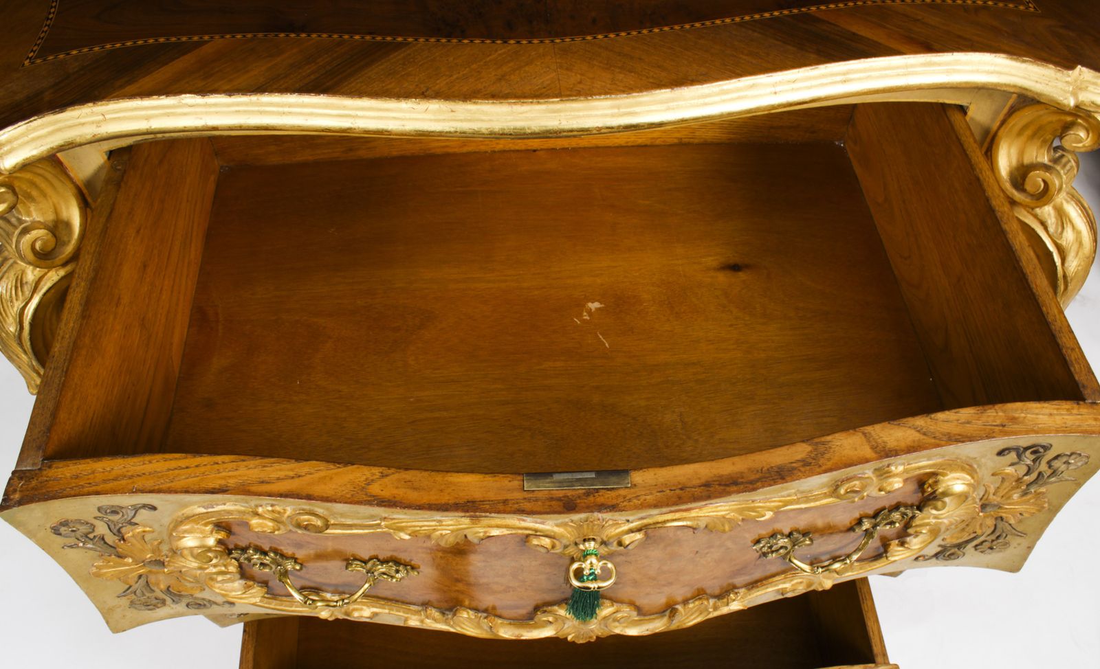 photo buy Antique Pair Venetian Walnut And Giltwood Commodes 19th C