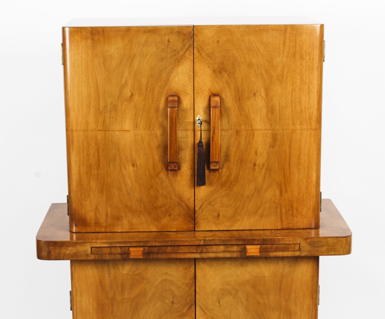 photo for sale Art Deco Epstein Manner Burr Walnut Cocktail Cabinet Dry Bar C.1920
