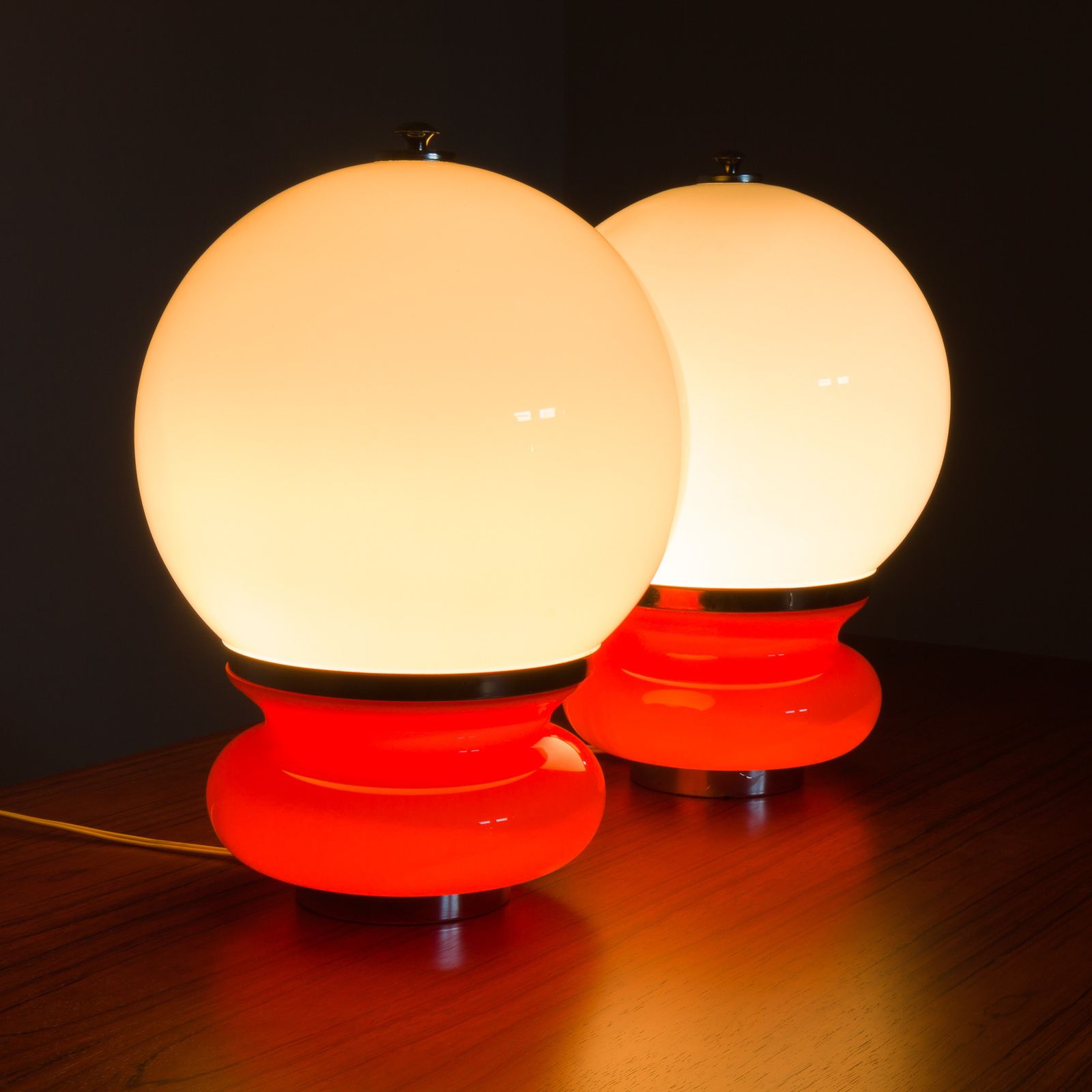 Pair Italian Space Age Mazzega Murano Glass Table Lamps Attr. To Carlo Nason, Italy, 1970s photo vinterior