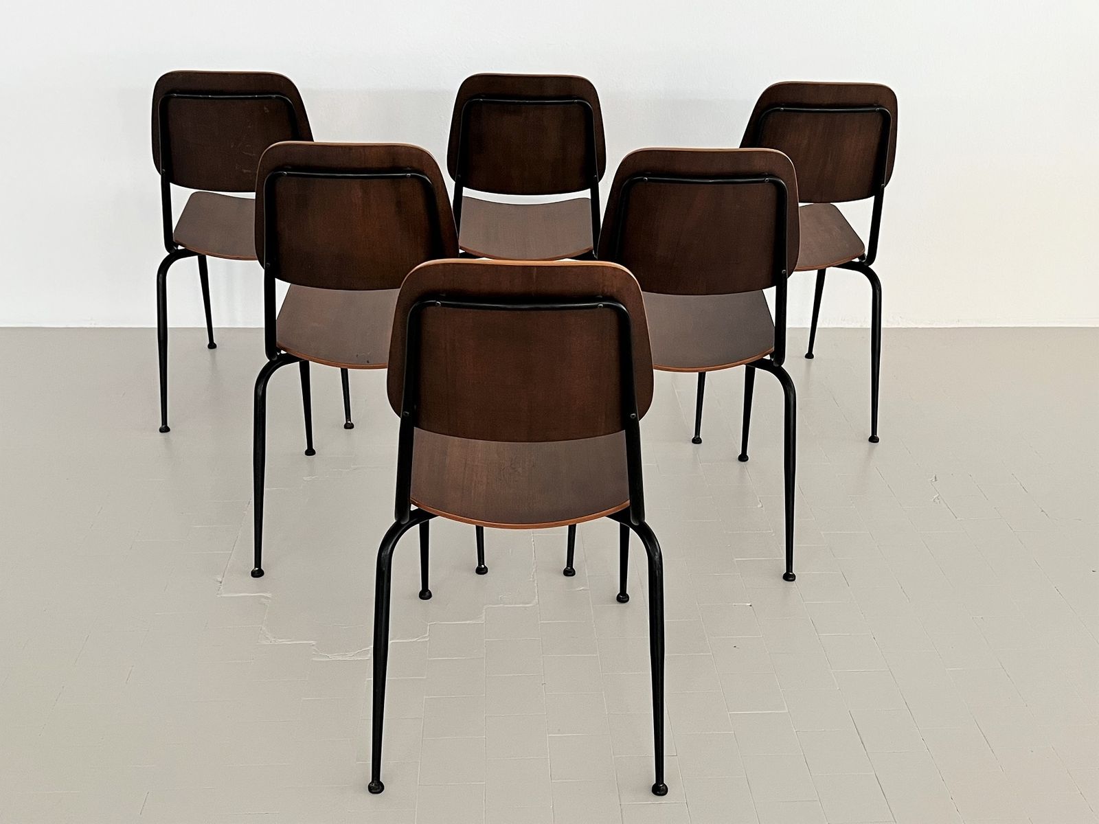 Italian Midcentury Plywood Nutwood Chairs By Velca Legnano, 1960s photo vinterior