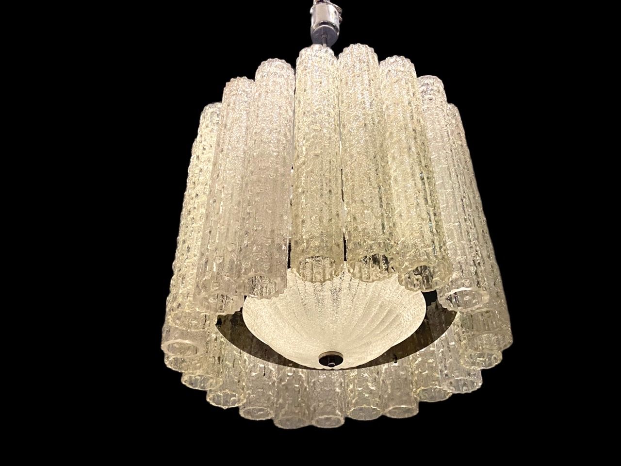 Large Italian Midcentury Murano Glass Tube Chandelier By Toni Zuccheri photo vintage