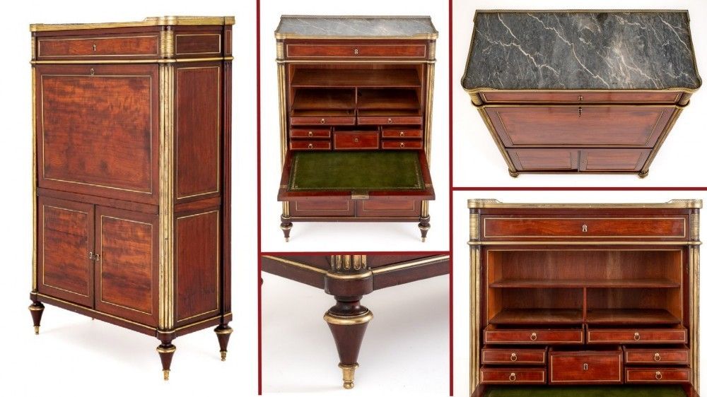 French Escritoire Desk Mahogany Antique Chest
