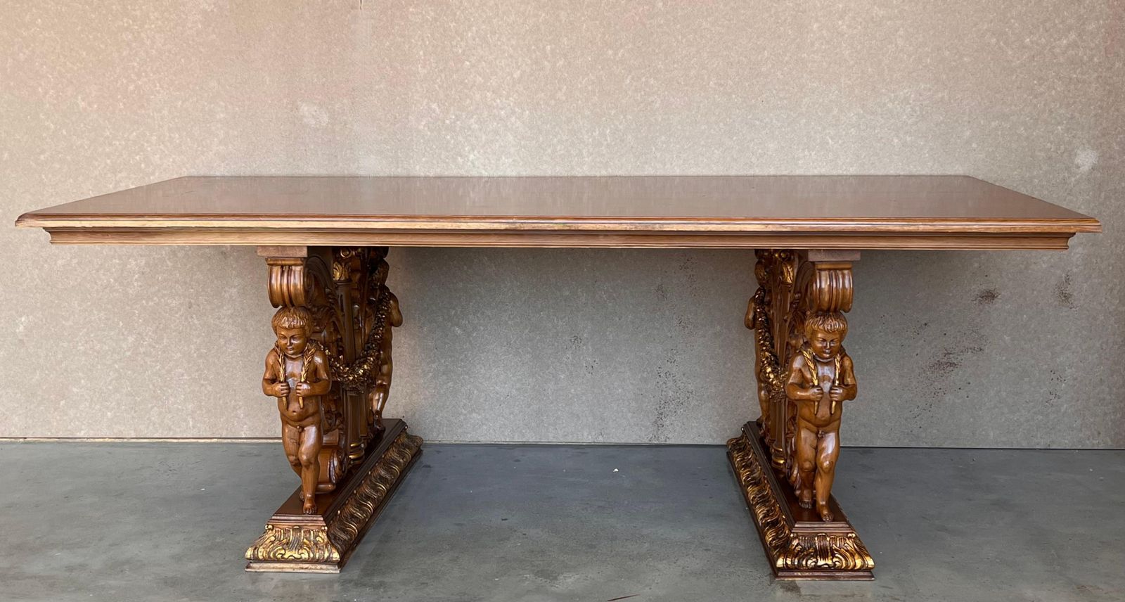 Table centrale ou table à manger française en chêne blanchi et marqueterie sculptée, début du XXe siècle photo for sale