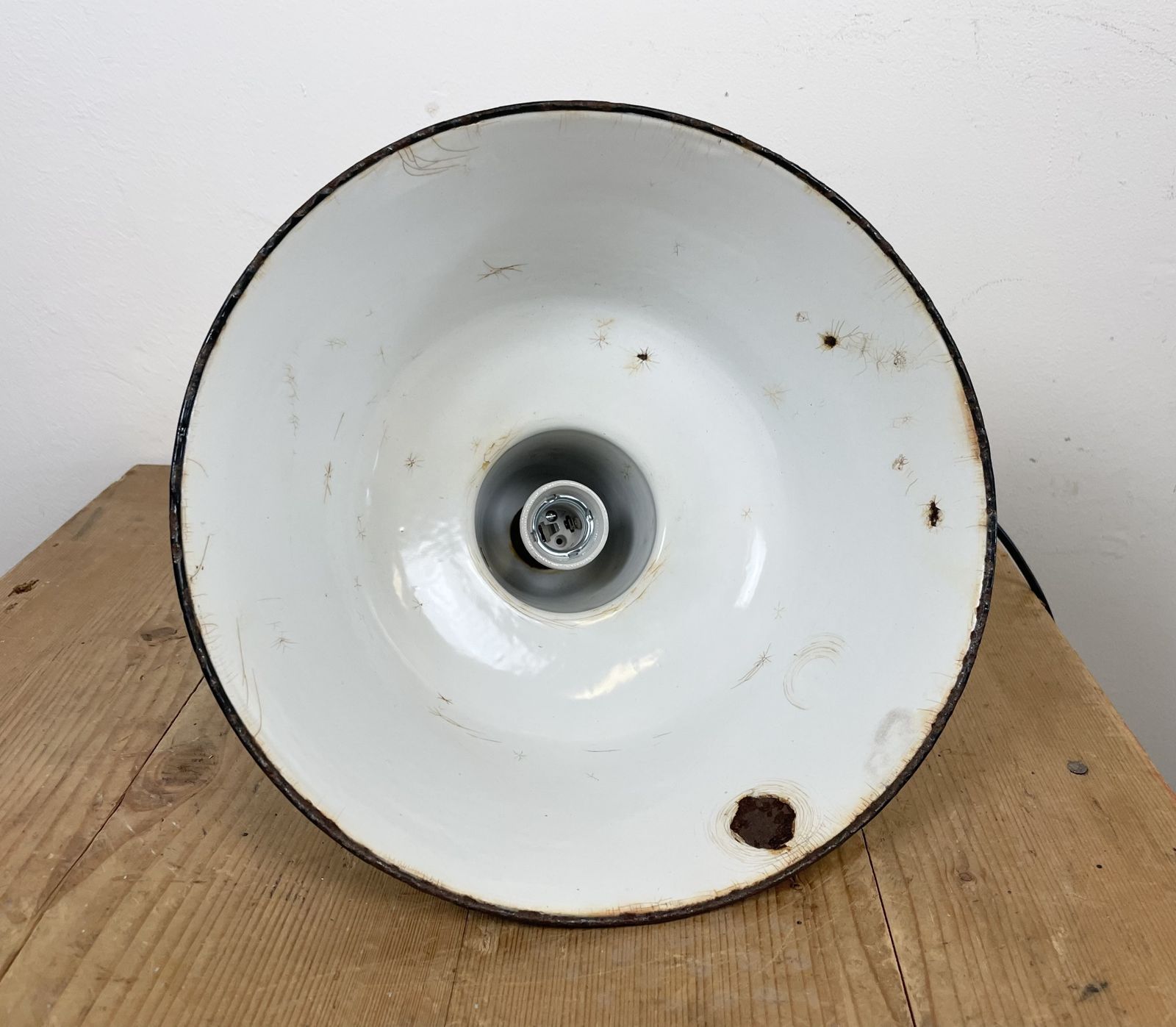 Industrial Black Enamel Factory Lamp With Cast Iron Top, 1950s photo Lighting
