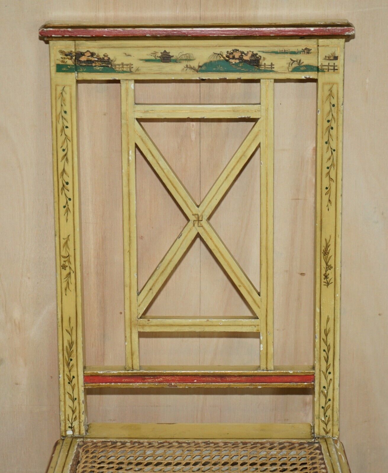 Pair Of Chinese Chinoiserie Bergère Side Chairs Hand Painted & Lacquered Finish photo Furniture