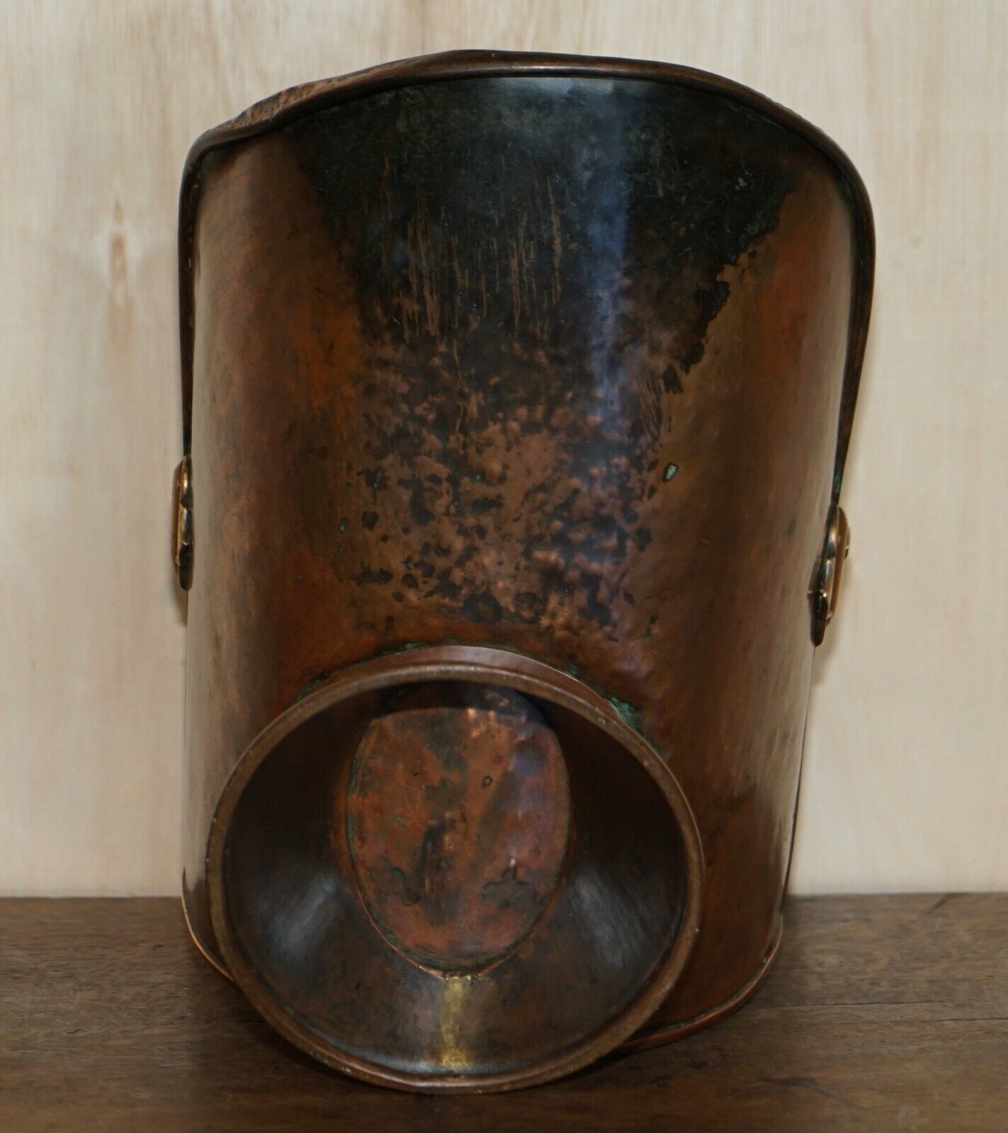 650.0 Antique Circa 1860 English Copper Coal Helmet Scuttle For Fireplaces Mantles photo