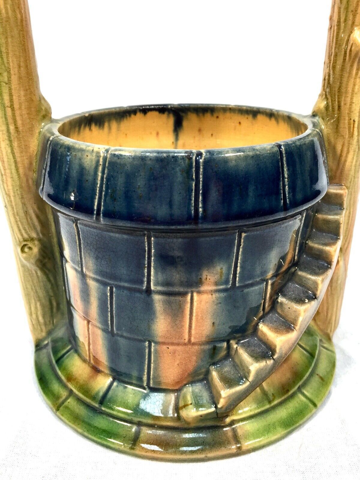 Antique Majolica Vase / Plant Pot In The Form Of A Well / Blue / Green / C.1930 photo furniture