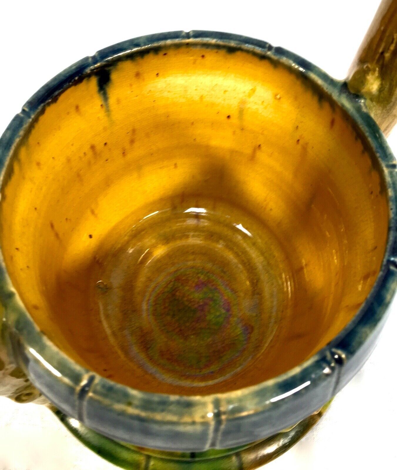 Antique Majolica Vase / Plant Pot In The Form Of A Well / Blue / Green / C.1930 photo Home Decor